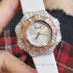 Swiss Replica Piaget Limelight Gala Blooming Flower Diamond Case White Leather 33 MM Quartz Watch